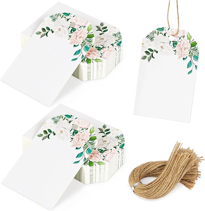 VGOODALL 80PCS Gift Tags with String Attached, 2 x 3 inch Floral Design Gift Tag for Presents, Bridal Shower, Wedding Birthday, Baby Shower