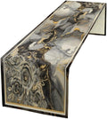 Grey Marble Flower Table Runner, Black Grey Marble Golden Veins Abstract White Natural Texture Floral Dinner Runner Table Decoration for Home Kitchen Dining Holiday Party 13x108in