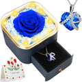 Preserved Blue Real Rose with Heart Necklace -Eternal Flowers Rose Birthday Gifts for Women Wife Mom Girlfriend Grandma Gifts Idea on Christmas Valentines Mothers Day for Her-Blue