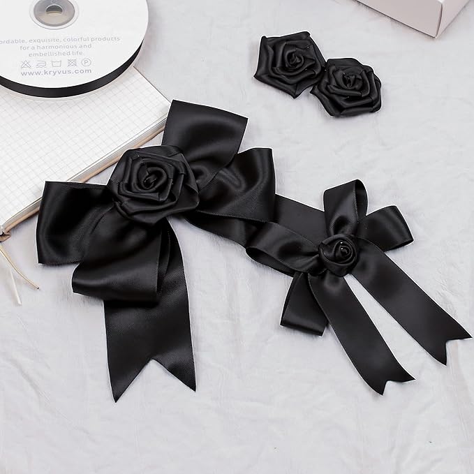 Black Satin Ribbon, Double Faced 7/8 Inch X 25 Yards Black Ribbon, Premium Satin Ribbon for Gift Wrapping, Crafts, Hair Bow Making, Sewing, Flower Bouquet, Wedding Party Decor