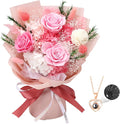 Preserved Flowers for Delivery, Pink Flower Bouquets with Necklace, Forever Real Roses Anniversary Birthday Gifts for Women Mom Wife Girlfriend, Fresh Flowers for Valentines Day Christmas