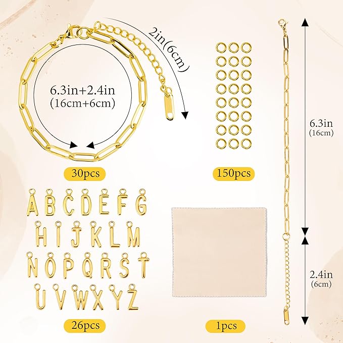 Starry 30pcs Gold Charm Bracelet Making kit 6.3Inch 18k Gold Plated Paperclip Chains Adjustable Bracelets with Lobster Clasps for DIY Women Jewelry Findings Bracelet Making Supplies Accessories