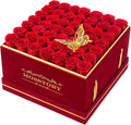Preserved Roses in a Box 49-Piece Forever Flowers Gifts for Women Wife Mother Day Christmas Anniversary (Red Roses, Square Burgundy Suede Box)