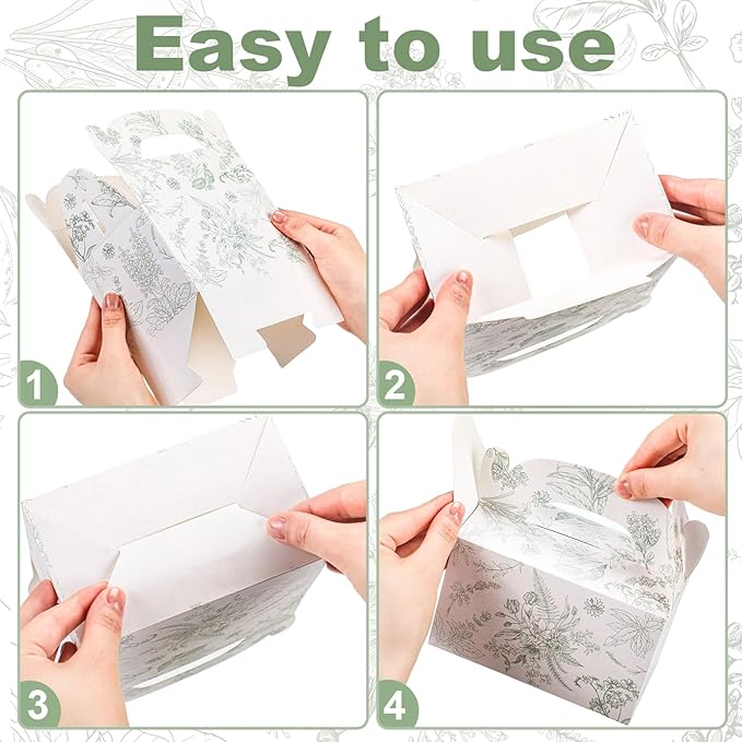 Dunzoom 24 Pack Sage Green Floral Paper Gift Boxes Party Favor Gift Gable Boxes with Chinoiserie Floral Printed Candy Treat Box for Wedding Birthday Tea Bridal Shower Party