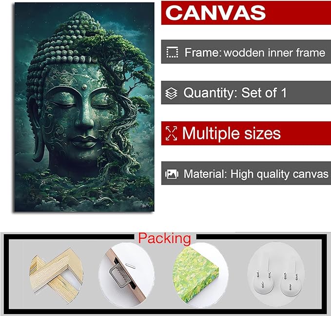 Buddha statue wall art canvas wall decor aesthetic picture mystical nature art for tranquil home and spiritual space 20x30in Wood Framed