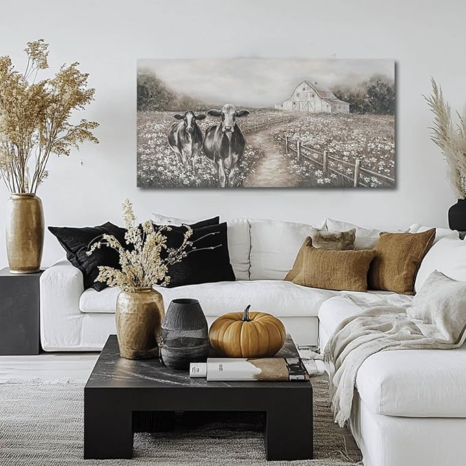LEVERUP Canvas Wall Art Landscape Animal Pictures Artwork Black and White Modern Home Decor for Dining Room Bedroom Hotel 24×48 Inch Hallway Decorations