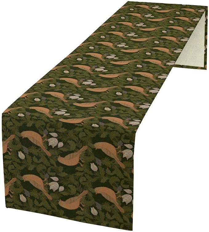William Morris Table Runner, Vintage Green Botanical Plant Birds Retro Table Runner for Kitchen Dining Cafe Party Holiday Decoration, 13x90 Inch
