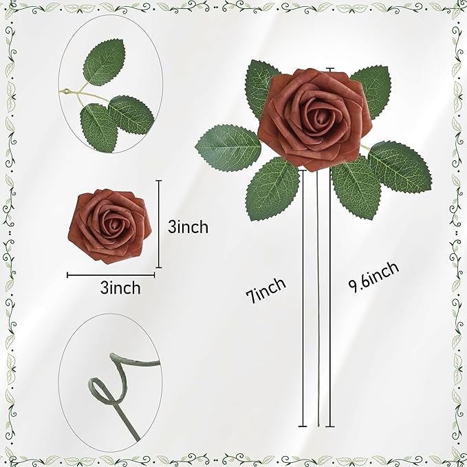 Artificial Flowers, 50pcs Artificial Rose for DIY Wedding Bouquets Centerpieces Arrangements, Terracotta Foam Roses with Stem for Bridal Shower Party Home Decorations