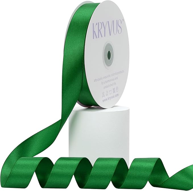Green Satin Ribbon, Double Faced 1 Inch X 50 Yards Green Ribbon, Premium Satin Ribbon for Gift Wrapping, Crafts, Hair Bow Making, Sewing, Flower Bouquet, Wedding Party Decor