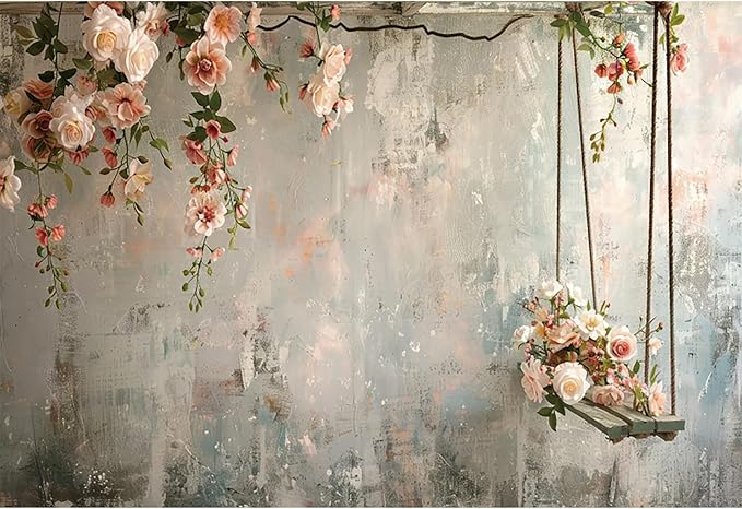 Baocicco 10x8ft Vinyl Vintage Flowers Wall Photography Backdrop Pink Rose Retro Wall Old Style Background Photo for Medieval Wedding Banner Bridal Shower Party Decors Princess Girls Birthday Studio