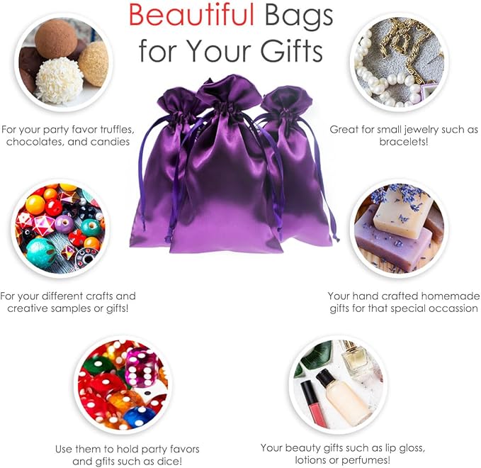 3" x 4" Purple Satin Gift Bags, Jewelry Bags, Wedding Favor Silky Drawstring Bags Baby Shower Christmas Gift Bags 50 per Pack