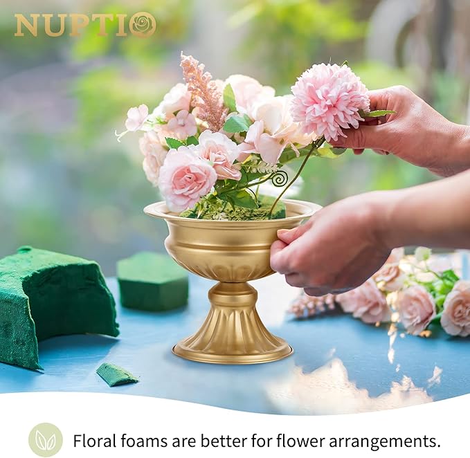 Nuptio Gold Vases for Centerpieces - 10 Pcs, 6.5in Height Metal Urn Planter Elegant Wedding Centerpieces for Tables - Trumpet Vase for Weddings and Party Decoration