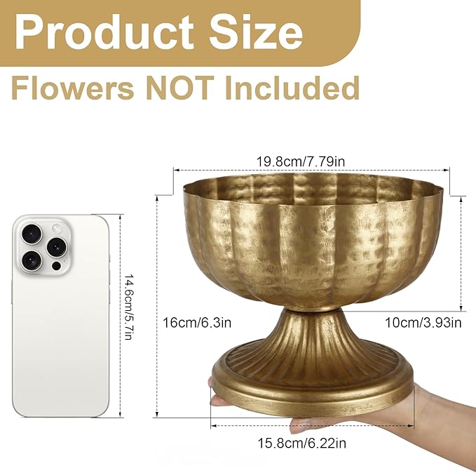 Retro Gold Vases for Centerpieces Set of 8 Brass Metal Vases for Flowers Decorative Pedestal Bowl for Table Centerpieces Floral Arrangments on Housewarming Wedding Party