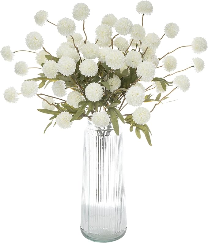 Fake Flowers Artificial Chrysanthemum Faux Mums Faux Flowers for Vase Fall Long Stems Flower Silk Flower for Indoor Home Decoration Kitchen Office Wedding Decoration（20.5In,10PCS,White）No Vase