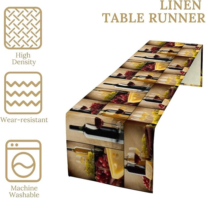 Red Wine Vintage Table Runner, Kitchen Dining Table Farmhouse Decoration for Home Party Decor 13x70 Inch