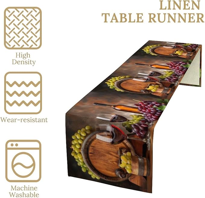 Red Wine Themed Retro Table Runner, Table Dresser Runner, Kitchen Dining Table Runners for Indoor Outdoor Holiday Decor 13x60 Inch