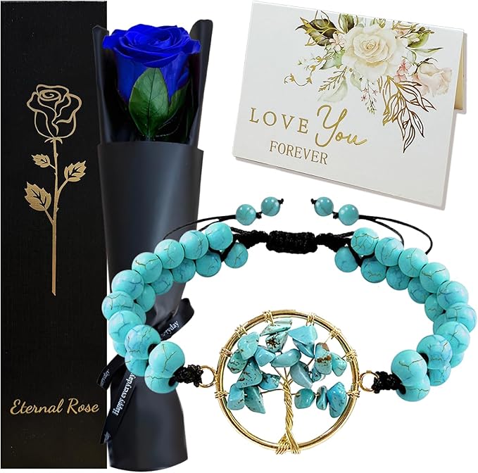 WILLSHINE Eternal Rose with Stem,Single Real Preserved Rose Gift Box,Forever Blue Flower Stems Bouquets for Women,Mum,Wife,Girlfriend,Valentine's Day,Mother's Day,Chirstmas,Birthday,Aniversary Gift