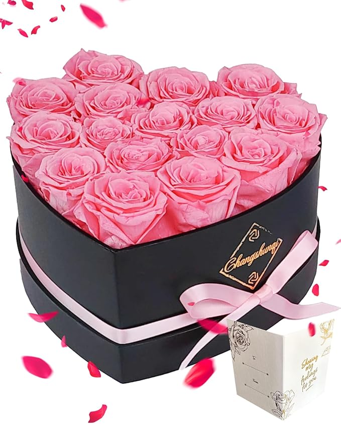 16 Flowers Preserved Roses Gifts for Women, Pink Forever Flowers Womens Birthday Gifts for Women Wife Friends Preserved Flower Rose Gift for Mom Her Wife gf
