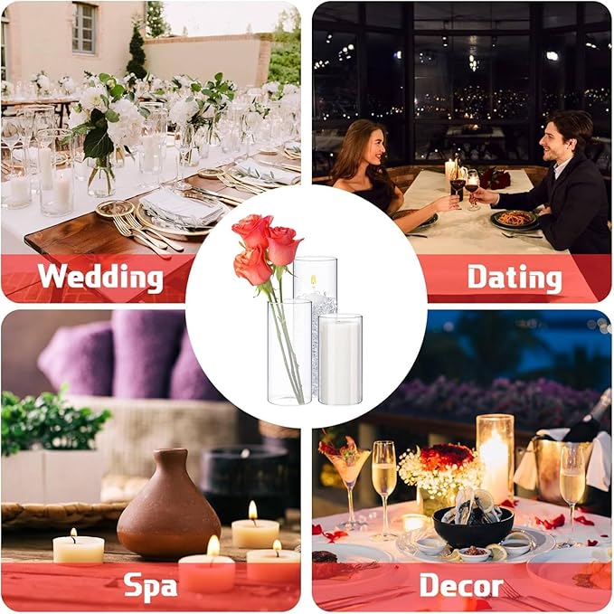 Sawysine 18 Pcs Glass Cylinder Vases 2.5''/2.95''/3.9'' Diameter Clear Flowers Vase Hurricane Floating Candles Holders for Table Centerpieces (2.5 x 5 in,2.5 x 6 in,2.5 x 8 in)