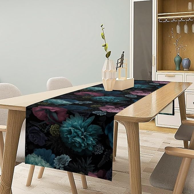 Gothic Flowers Table Runner,Vintage Garden Floral Prints Table Runner for Home Kitchen Table Dining Indoor Outdoor Party Decor 13x70 Inch