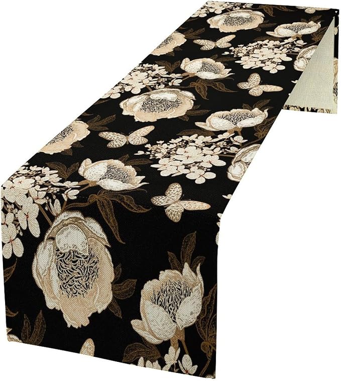 Watercolor Peony Table Runner, Modern Kitchen Dining Room Bohemian Floral Tabletop Decoration for Kitchen Cafe 13x70 Inch