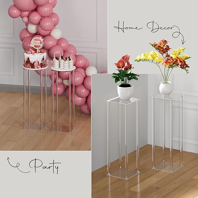 TEKXYZ Acrylic Centerpiece, 2 Pcs 23.6 Inch Tall Flower Stand, Column Wedding Centerpieces, Flower Stand for Wedding Event Party Props, Home Decor, Table