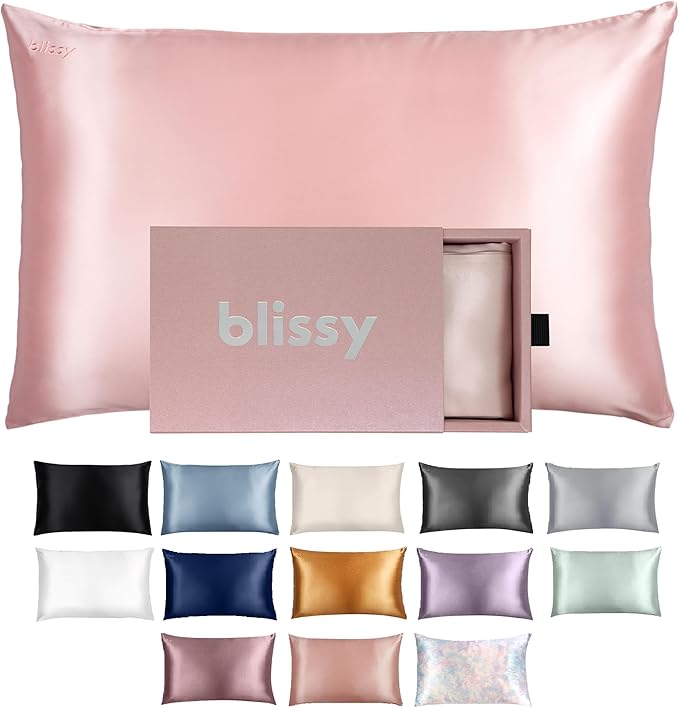 Blissy Silk Pillowcase - 100% Pure Mulberry Silk - 22 Momme 6A High-Grade Fibers - Silk Pillow Cover for Hair & Skin - Regular, Queen & King (Pink, Queen)