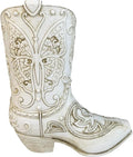 Top Brass Butterfly Boot Vase – Resin Cowboy/Cowgirl Boot Decor - Antique White Finish, Tooled Leather Look, Protective Pads, Modern Rustic Western Flower Holder, 7” Tall