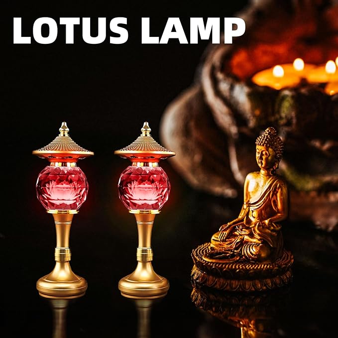 1 Pair-7 Color LED Lotus Flower Lamp - Pineapple Shape Crystal Lotus Buddhist Lamp Lights, Buddha Lamp Light with Adjustable Switch for Buddhist Occasions, Supplies Meditation (10 inch)