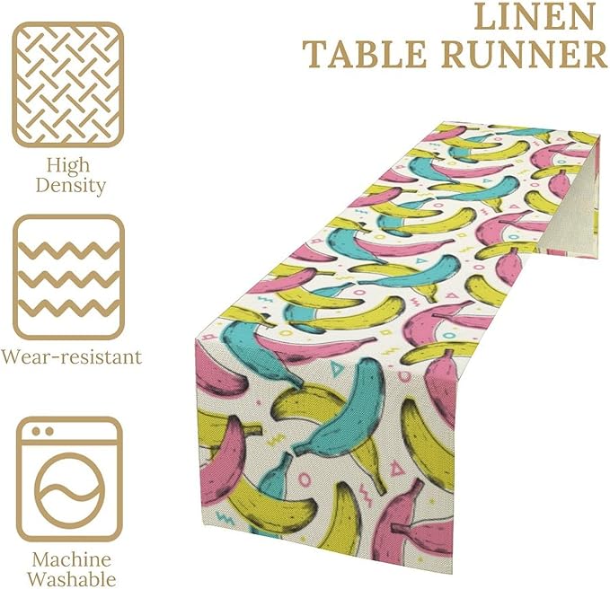 Banana Fruit Table Runner, Kitchen Dining Table Decor, Watercolor Tropical Fruit Palm Leaves Table Runners for Indoor Outdoor Home Farmhouse Holiday Wedding Birthday Party Decoration, 13 x108 in