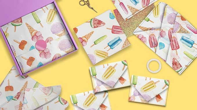 Pro Supply Global Popsicles Printed Tissue Paper for Gift Bags or Boxes and Wrapping - Summer Bulk Decorative Art Tissue Paper for Packaging and Gifting | 24 Sheets 20" x 30"