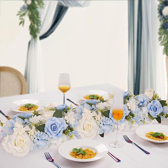 Flower Centerpieces for Tables - 6 Pack Wedding Arch Artificial Flowers Blue Arrangements Center Piece for Reception, Living Room, Kitchen, Dining Table Runner Decorations(20.5 * 9.4''/52 * 24cm)
