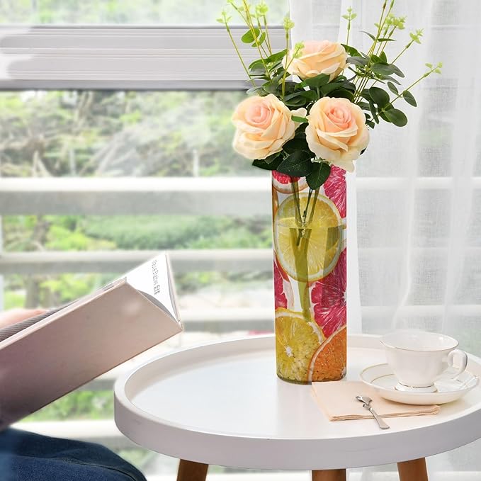 Flower Vase Clear Plastic Cylinder Vases Decor for Centerpieces Home Storage Office Weddings Summer Multicolored Citrus Slices 11.8 x 3.9 in