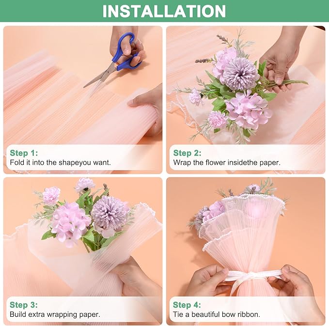M METERXITY 38-Sheet Korean Cotton Wrapping Flower Paper, 11.8 Inch Waterproof Floral Wrapping Cotton Paper for Bouquets/Gift Packaging [Black]
