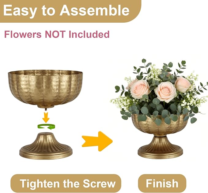 Retro Gold Vases for Centerpieces Set of 8 Brass Metal Vases for Flowers Decorative Pedestal Bowl for Table Centerpieces Floral Arrangments on Housewarming Wedding Party