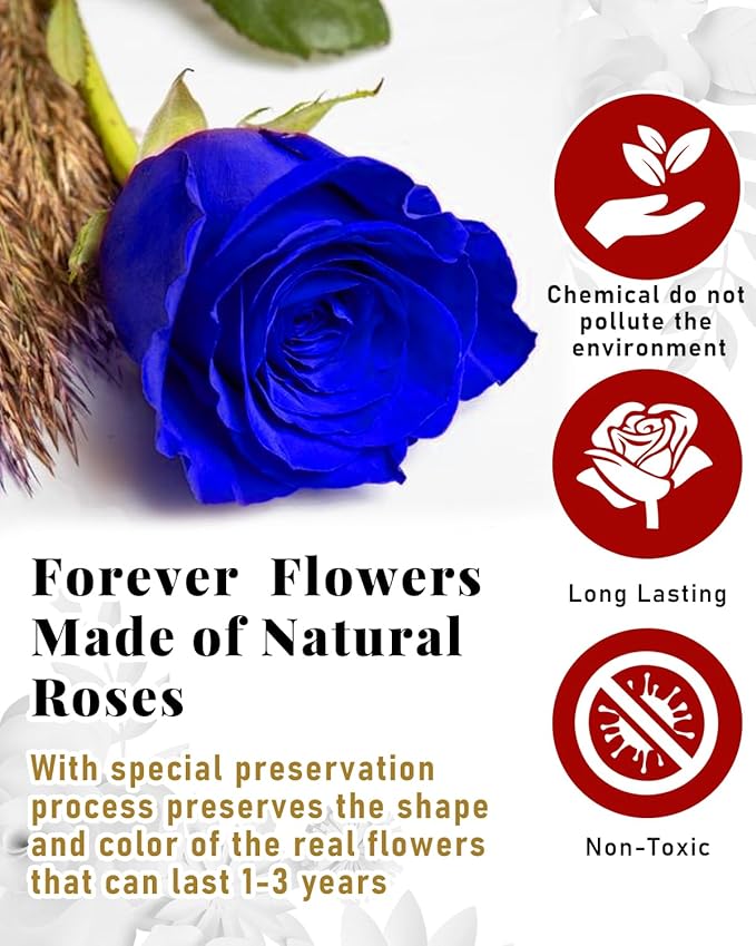 16 Flowers Forever Preserved Roses in Box, Forever Flowers Womens Birthday Gifts for Women Mothers Blue Rose Gift for Her Romantic Eternal Real Rose for Women Mom Wife