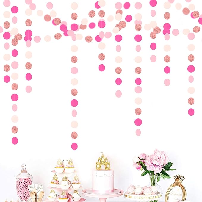 Hot-Pink Rose-Gold Party Decorations Garland - 52ft Wedding Bridal Shower Hanging Decoration Streamers Banner,Baby Girl Birthday Bachelorette Engagement Mohters Brunch Decor Panduola