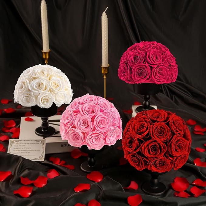 Eternal Rose Dome with Vintage Pedestal, 23 Forever Preserved Roses Arrangement for Home Decoration, Ideal Gift for Christmas,Valentine's Day, Mother's Day, Birthdays-Hot pink