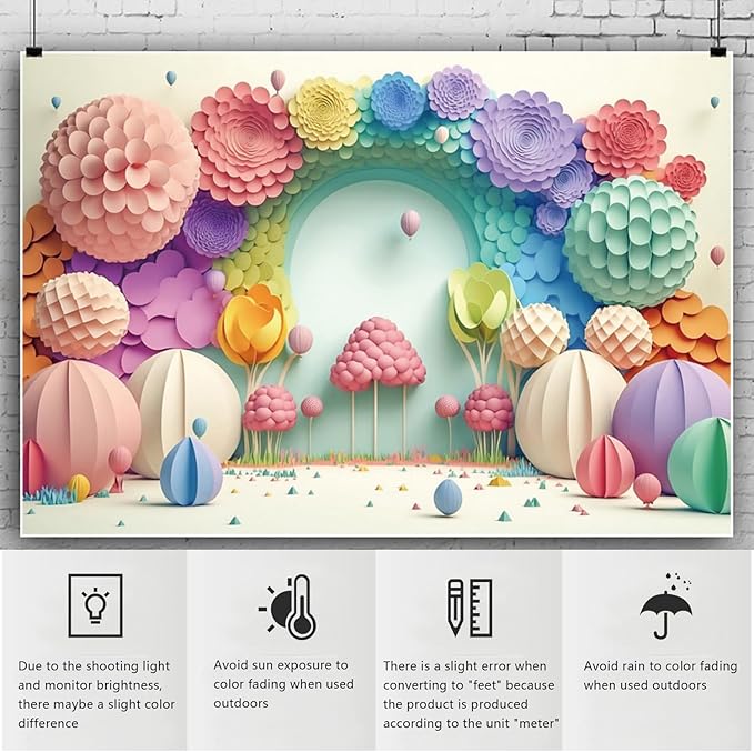 YongFoto Paper Flowers Backdrop 12x8ft Colorful Cut Paper Floral Blossom Rainbow Arch Hot Air Balloon Honeycomb Ball Photography Background Lovely Party Banner Home Decor Photo Studio Booth Props