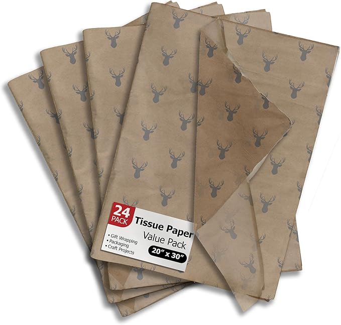 Deer Heads Printed Tissue Paper for Gift Bags or Boxes and Wrapping - Bulk Decorative Art Tissue Paper for Packaging and Gifting | 24 Sheets 20" x 30"