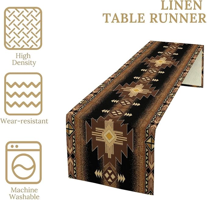 Aztec Table Runner Southwestern Native Vintage Geometric Pattern Table Runner Retro Country Table Dinner Decoration 13x70 Inch