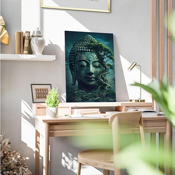 Buddha statue wall art canvas wall decor aesthetic picture mystical nature art for tranquil home and spiritual space 24x36in Frameless
