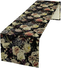 Vintage Flowers Table Runner,Black Rose Peony Gothic Floral Spring Summer Seasonal Table Runner for Home Kitchen Table Dining Indoor Outdoor Party Decor 13x108 Inch