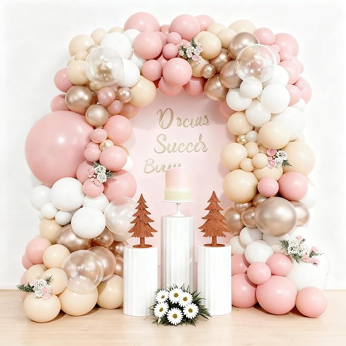 Dusty Pink Balloon Arch Kit, Boho Retro Blush Pink Champagne Gold White Latex Helium Party Balloons Garland for Girls Women Bridal Baby Shower Neutral Wedding Engagement Birthday Party Decorations