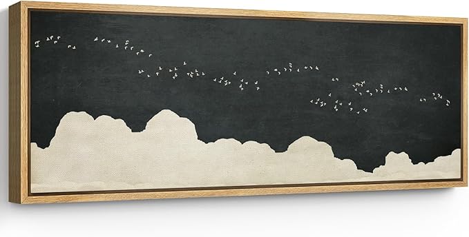 SIGNFORD Large Framed Canvas Print Wall Art Minimalist Birds in Flight Illustrations Modern Art Relax/Calm Warm for Living Room, Bedroom, Office - 60"x20"