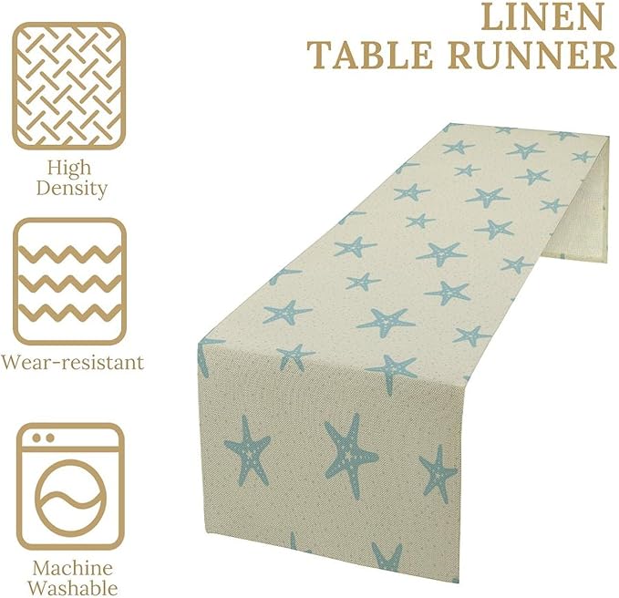 Sea Turtle Table Runner Marine Life Starfish Nautical Blue Green Ocean Theme Kitchen Table Decorations for Indoor Outdoor Home Party Decorations 13 * 108 Inch