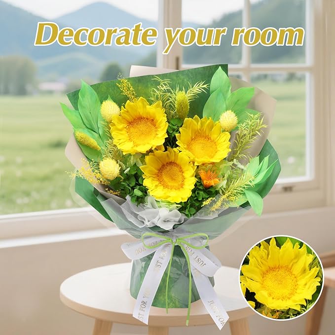 Casaido Preserved Flowers for Delivery, Sunflower Bouquet with Necklace, Forever Real Flowers Anniversary Birthday Gifts for Women Mom Wife Girlfriend, Eternal Flowers for Valentines Day Christmas