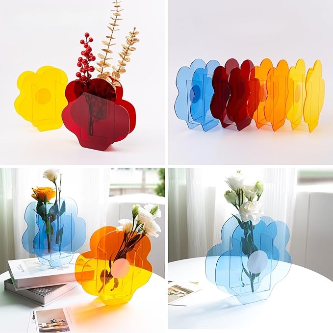 Clear Acrylic Round Vase Minimalist Transparent Design for Home Decor, Table, Office, or Wedding Display (Round Style)