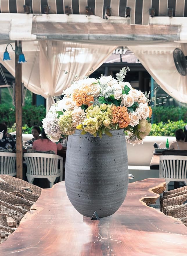 Serene Spaces Living Gray Aged Stone Planter Vase - Decorative Indoor/Outdoor Flower Pot, Textured Stone Finish, Planter & Cachepot, Home Décor for Plants & Flowers, 10" Diameter & 12" Tall, Pack of 1