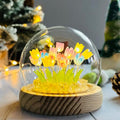 (20 Flower) Assembled Tulip Lamp Night Light with Glass Dome, Handmade Artificial Flower Table Lamp Bedroom Desk Decoration for Women Girlfriend Sister Besties Birthday Christmas Gift (Multicolor)